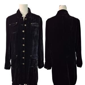 Elliott Lauren Black Velvet Silk Lined Button Up 4 Pocket Jacket Dress 10